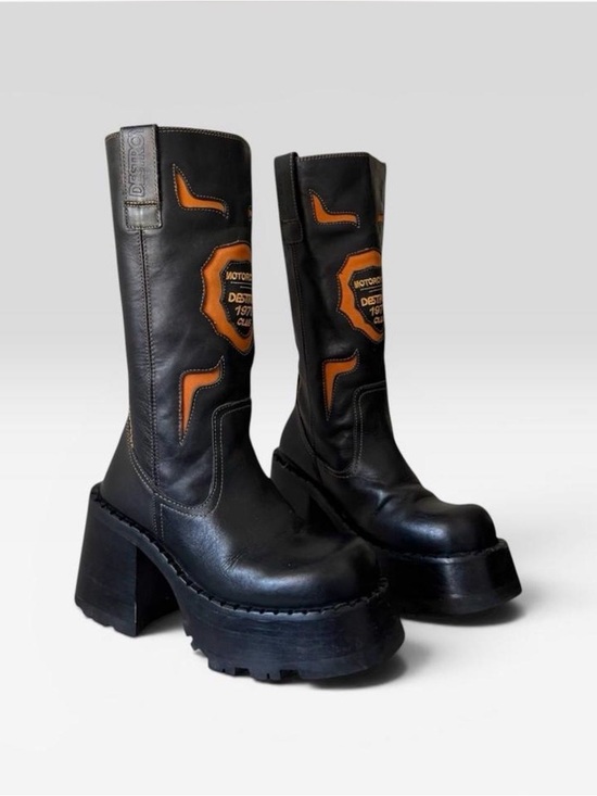 Destroy Shoes - Ultra Rare 90s Destroy 'Motorcycle Club' Leather Platform
Boots